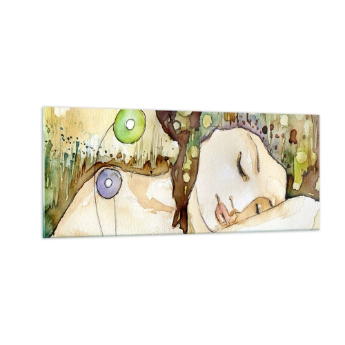 Cuadro sobre vidrio - Impresiones sobre Vidrio - Sueño esmeralda y violeta - 100x40 cm