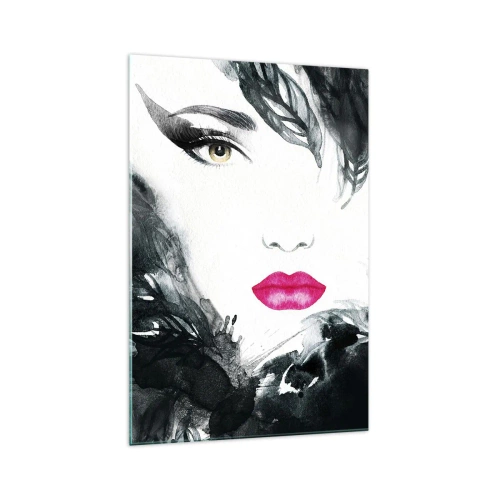Cuadro sobre vidrio - Impresiones sobre Vidrio - Retrato artístico de una mujer con labios intensamente rosados. - 70x100cm - ¡Cuidado! Femme fatale - Decoración de pared moderna para salón y dormitorio ARTTOR