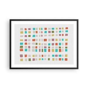 Póster en marco negro - Cuadrados coloridos en una disposición minimalista sobre un fondo blanco. - 70x50cm - Juego desconocido - Decoración de pared moderna para salón y dormitorio ARTTOR