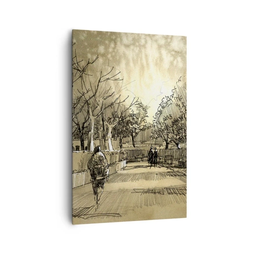 Cuadro sobre lienzo - Impresión de Imagen - Una escena de dibujos animados de un parque con gente caminando en tonos cálidos. - 80x120cm - Un momento hecho a pluma - Decoración de pared moderna para salón y dormitorio ARTTOR