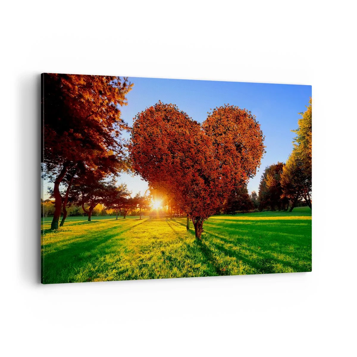 Cuadro sobre lienzo - Impresión de Imagen - Un árbol en forma de corazón en un paisaje otoñal. - 120x80cm - Y cómo no amar el otoño - Decoración de pared moderna para salón y dormitorio ARTTOR