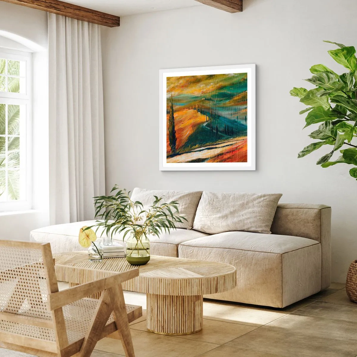 Póster en marco blanco - Paisaje toscano - 60x60 cm