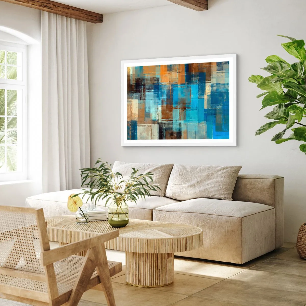 Póster en marco blanco - A través del velo azul - 100x70 cm
