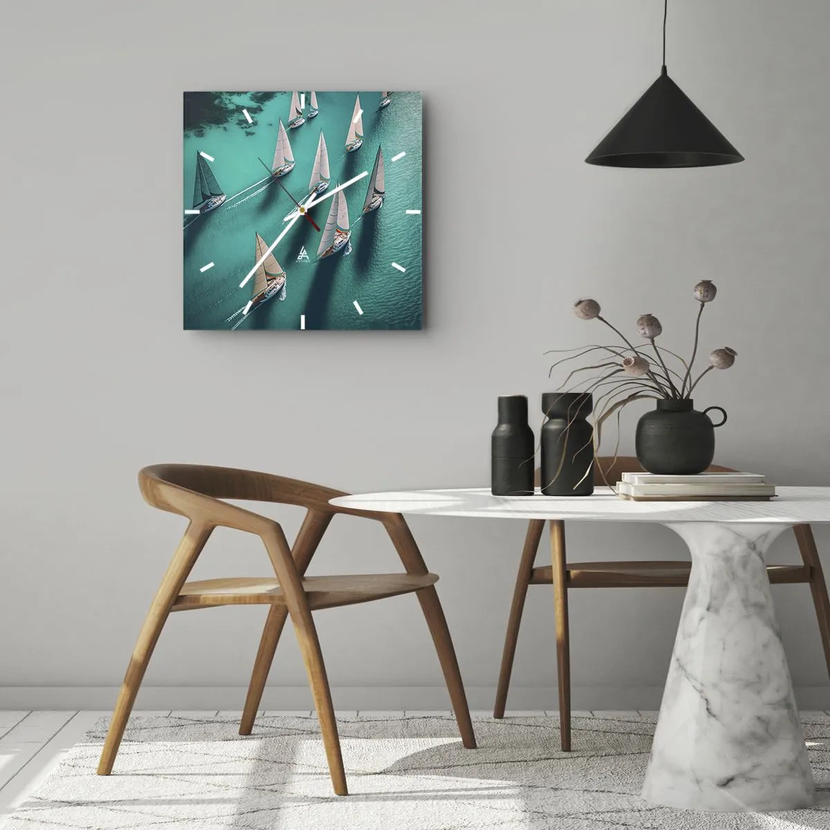 Reloj de pared - Reloj de vidrio - En competición con el viento - 40x40 cm