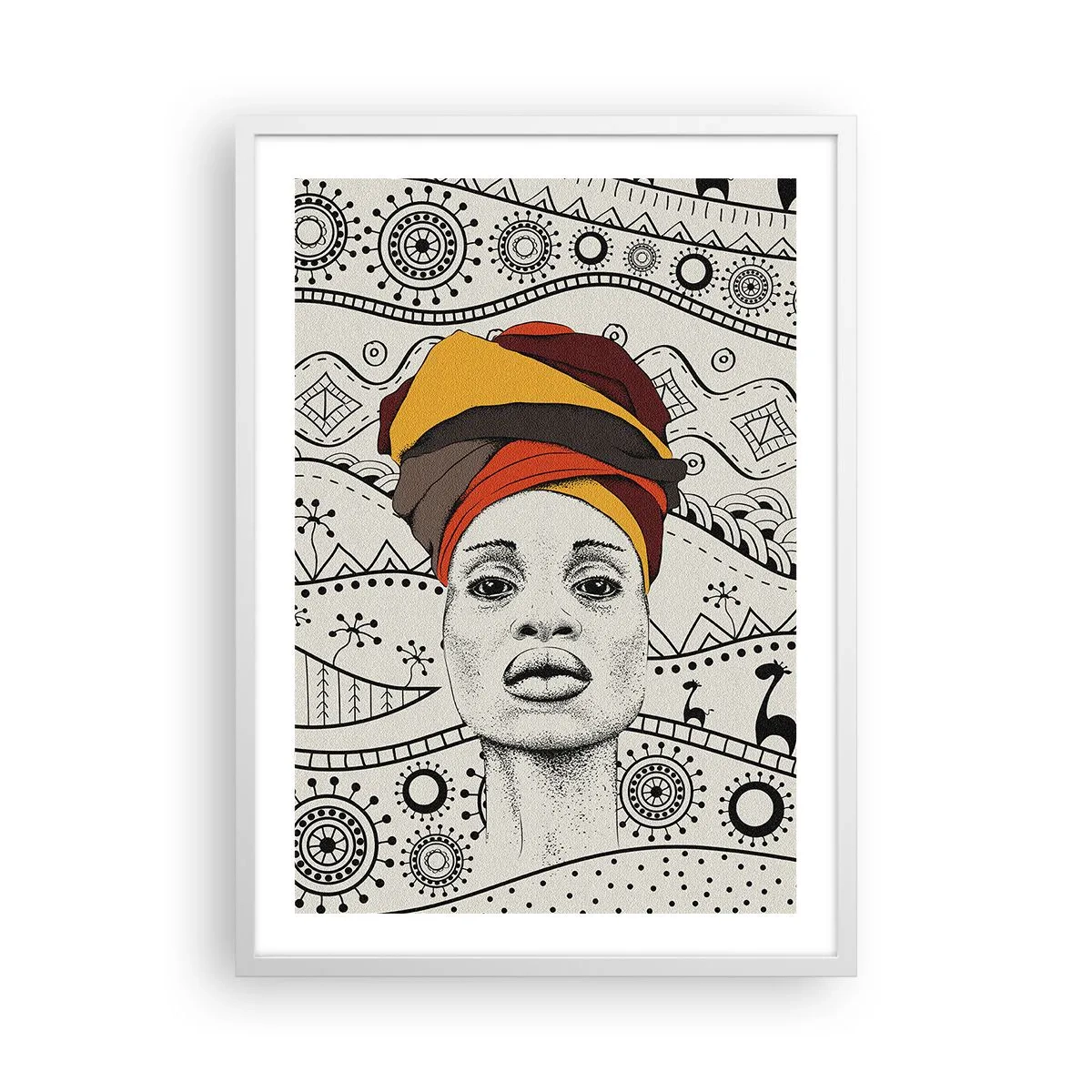 Póster en marco blanco - Retrato africano - 50x70 cm