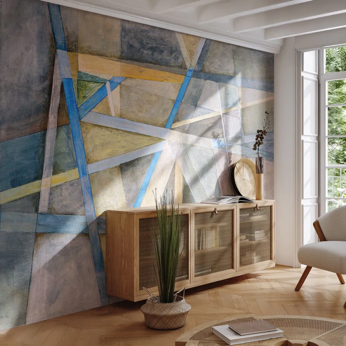 Fotomural personalizado Autoadhesivo Deluxe Sticker - ¿Recto o inclinado? - Abstracción, Pedazo, Patrón moderno