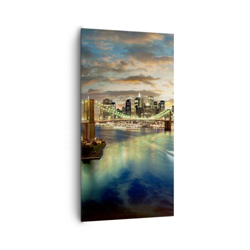 Cuadro sobre lienzo - Impresión de Imagen - Un atardecer iluminado sobre Manhattan - 65x120 cm