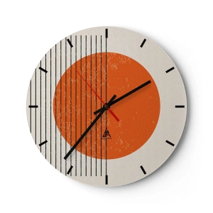 Reloj de pared - Reloj de vidrio - Círculo naranja y líneas negras sobre un fondo beige - 30x30cm - Siempre el sol - Decoración de pared moderna para salón, cocina y dormitorio ARTTOR