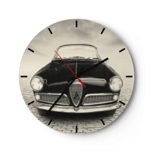 Reloj de pared - Reloj de vidrio - El frente de un coche retro clásico en una carretera adoquinada. - 30x30cm - ¿Y cómo no quererme? - Decoración de pared moderna para salón, cocina y dormitorio ARTTOR