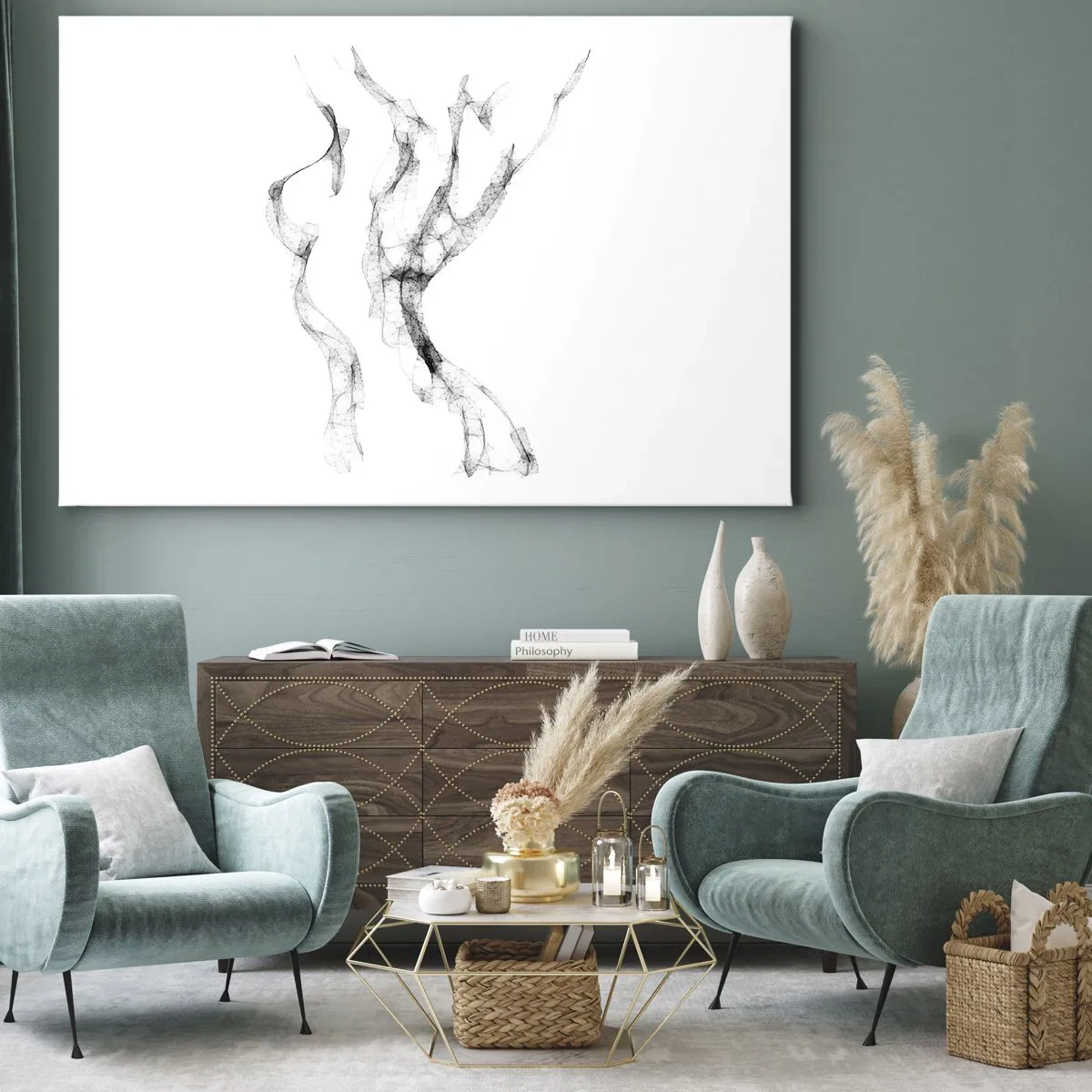 Cuadro sobre lienzo - Impresión de Imagen - Líneas delicadas y abstractas que se asemejan a estelas de humo sobre un fondo claro. - 70x50cm - Hermosa y fuerte - Decoración de pared moderna para salón y dormitorio ARTTOR