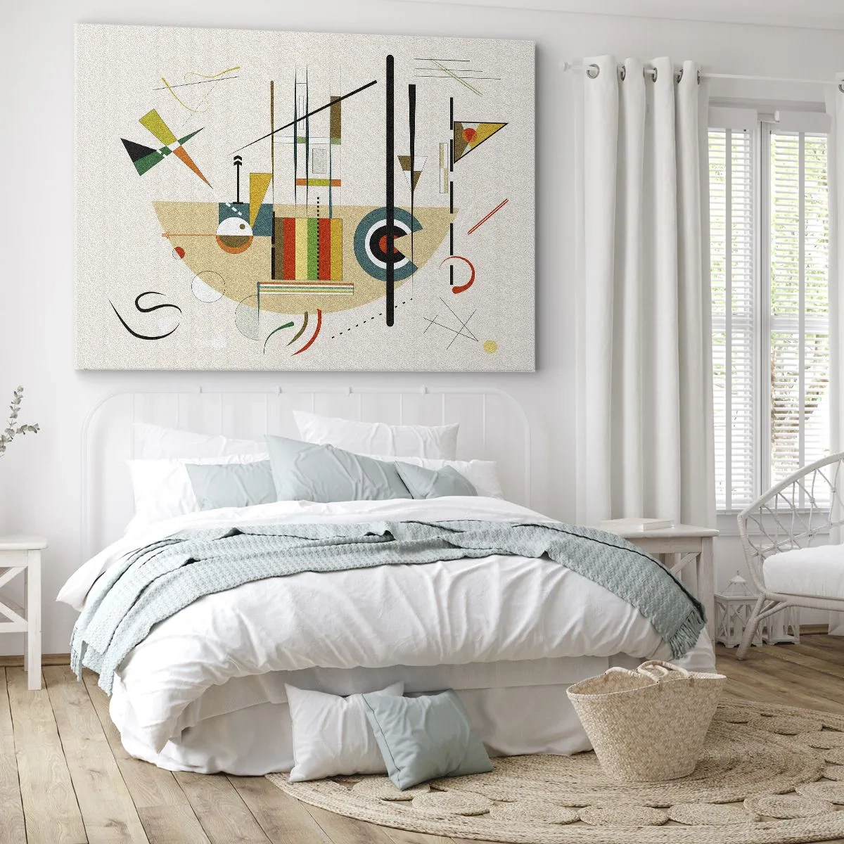 Cuadro sobre lienzo - Impresión de Imagen - Abstracción colorida con formas geométricas. - 70x50cm - Y el mundo ríe - Decoración de pared moderna para salón y dormitorio ARTTOR