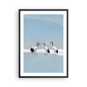 Póster en marco negro - Una ilustración minimalista de grúas sobre un fondo pastel. - 50x70cm - Después de un día caluroso - Decoración de pared moderna para salón y dormitorio ARTTOR