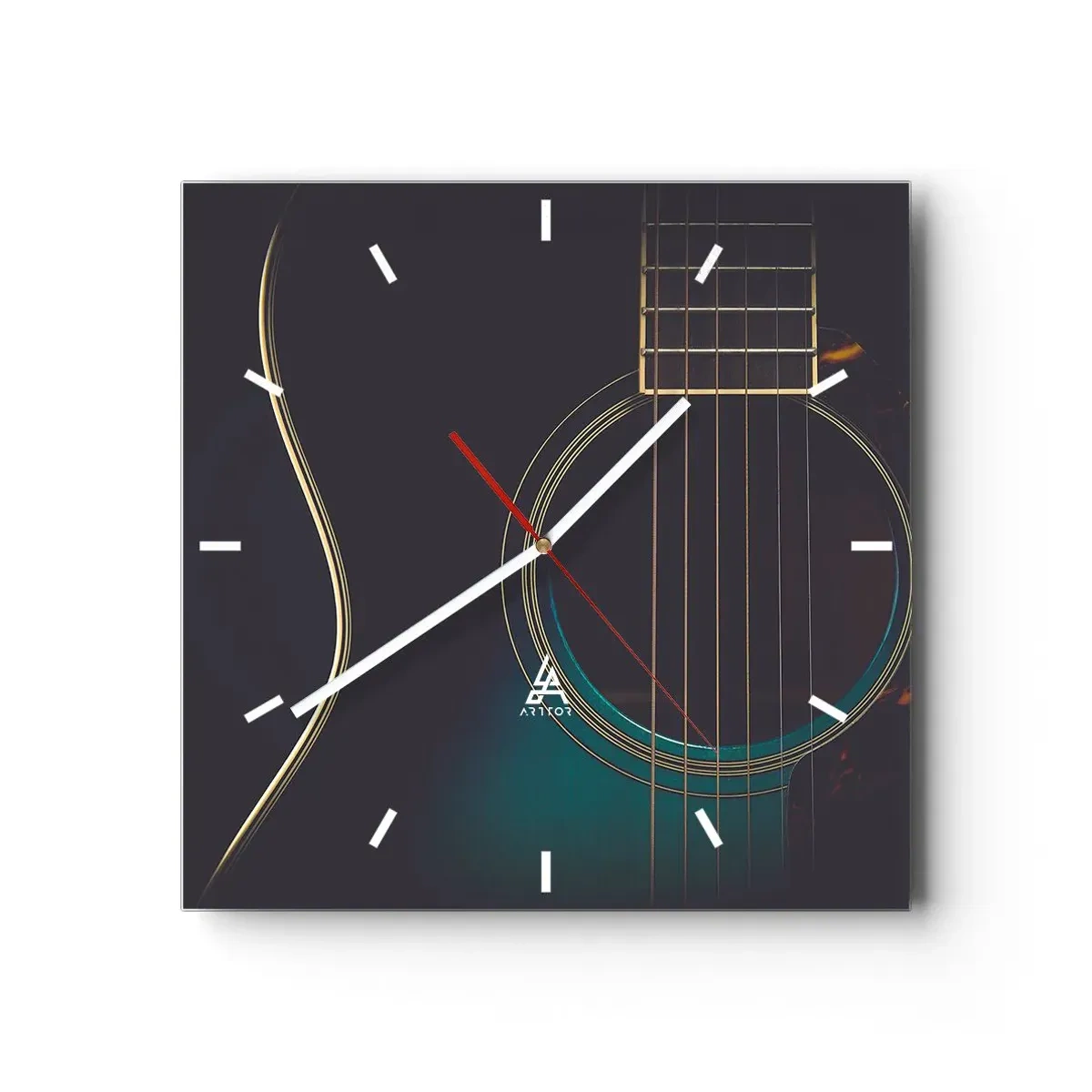 Reloj de pared - Reloj de vidrio - Guitarra acústica en luz oscura y elegante. - 30x30cm - Un momento antes de que suene - Decoración de pared moderna para salón y dormitorio ARTTOR
