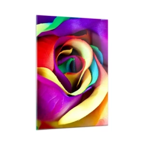 Cuadro sobre vidrio - Impresiones sobre Vidrio - Una rosa colorida en colores del arco iris. - 50x70cm - Es imposible - Decoración de pared moderna para salón y dormitorio ARTTOR