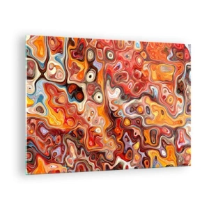 Cuadro sobre vidrio - Impresiones sobre Vidrio - Composición abstracta en tonos naranja y rojo. - 70x50cm - Si las nueces se derritieran en la miel - Decoración de pared moderna para salón y dormitorio ARTTOR