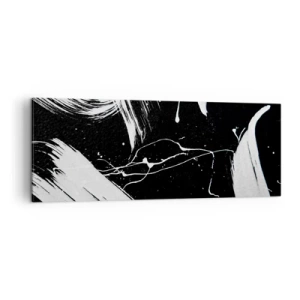 Cuadro sobre lienzo - Impresión de Imagen - Trazos blancos abstractos sobre un fondo negro - 140x50cm - Rompiendo la oscuridad - Decoración de pared moderna para salón y dormitorio ARTTOR