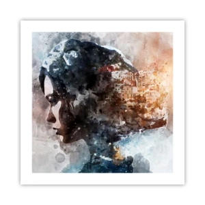 Póster - Una historia sobre una niña con una ciudad de fondo - 50x50 cm