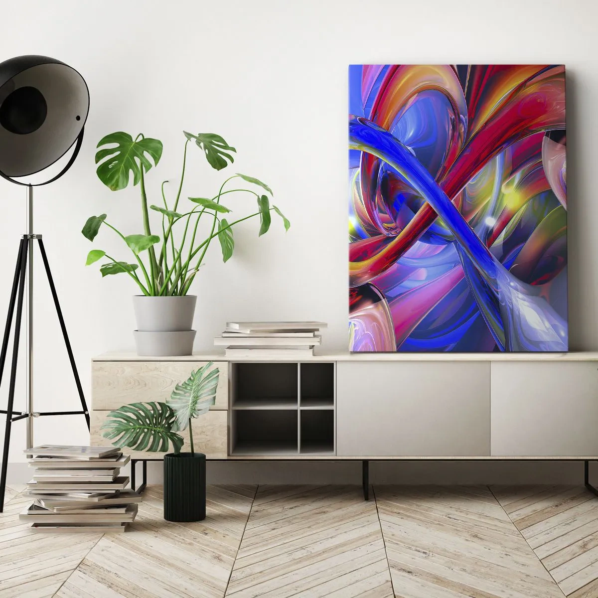 Cuadro sobre lienzo - Impresión de Imagen - Composiciones geométricas abstractas y coloridas en formas dinámicas. - 80x120cm - Una danza de colores - Decoración de pared moderna para salón y dormitorio ARTTOR