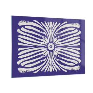 Cuadro sobre vidrio - Impresiones sobre Vidrio - Patrón étnico simétrico sobre un fondo morado. - 70x50cm - Inspiraciones étnicas - Decoración de pared moderna para salón y dormitorio ARTTOR