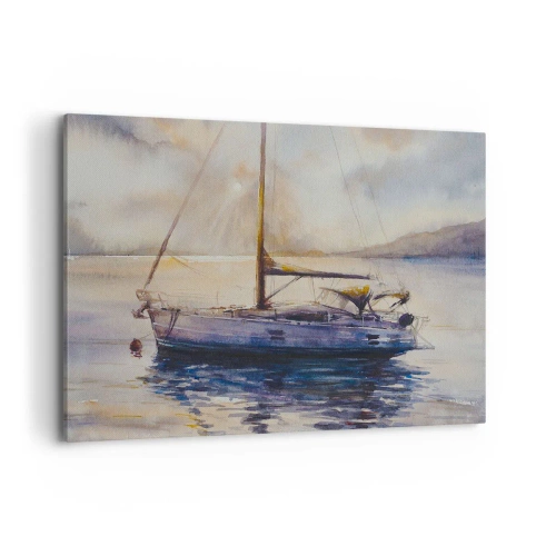 Cuadro sobre lienzo - Impresión de Imagen - Un yate en un mar tranquilo al atardecer. - 120x80cm - Atardecer en la bahía - Decoración de pared moderna para salón y dormitorio ARTTOR