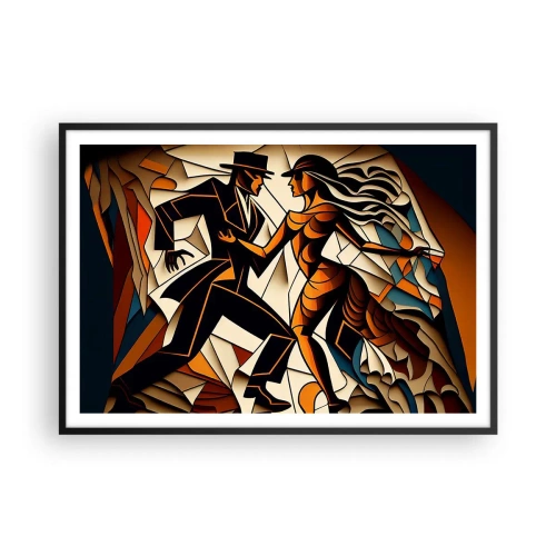 Póster en marco negro - Una pareja dinámica bailando en forma abstracta. - 100x70cm - Danza de pasión - Decoración de pared moderna para salón y dormitorio ARTTOR