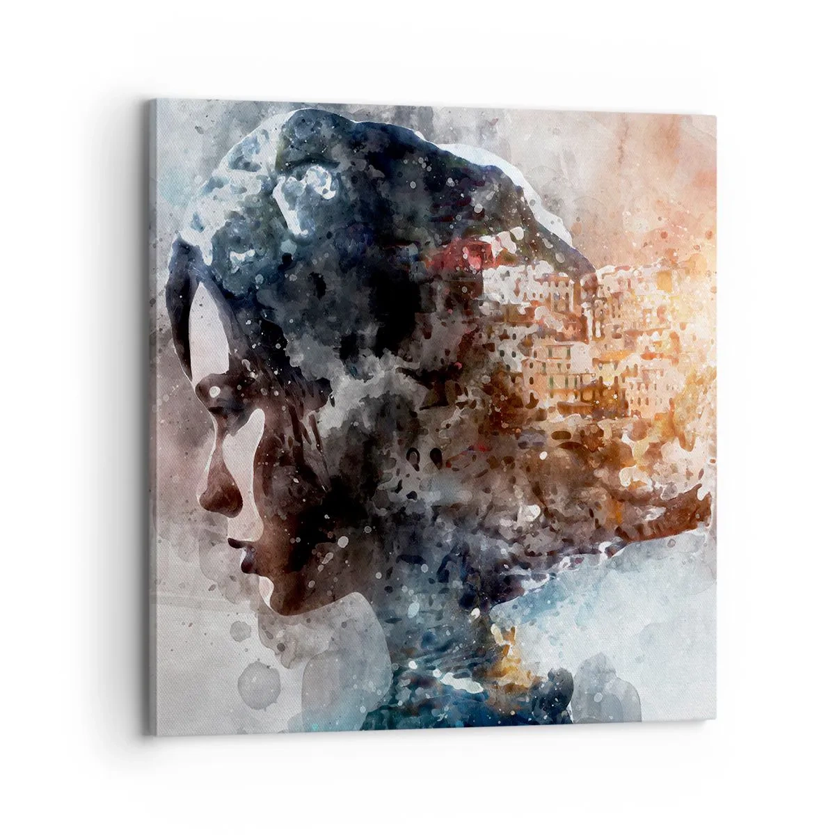 Cuadro sobre lienzo - Impresión de Imagen - Una historia sobre una niña con una ciudad de fondo - 70x70 cm