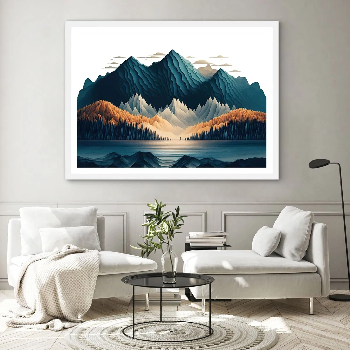Póster en marco blanco - Paisaje perfecto de montañas - 50x40 cm