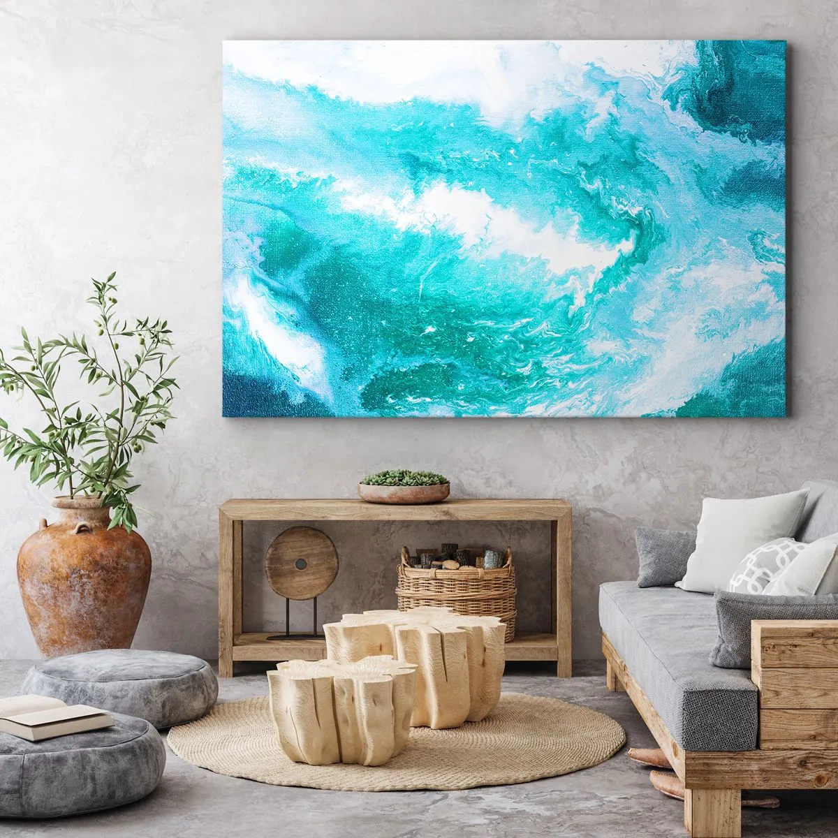 Cuadro sobre lienzo - Impresión de Imagen - Remolino abstracto en tonos azules - 70x50cm - En el núcleo del elemento - Decoración de pared moderna para salón y dormitorio ARTTOR