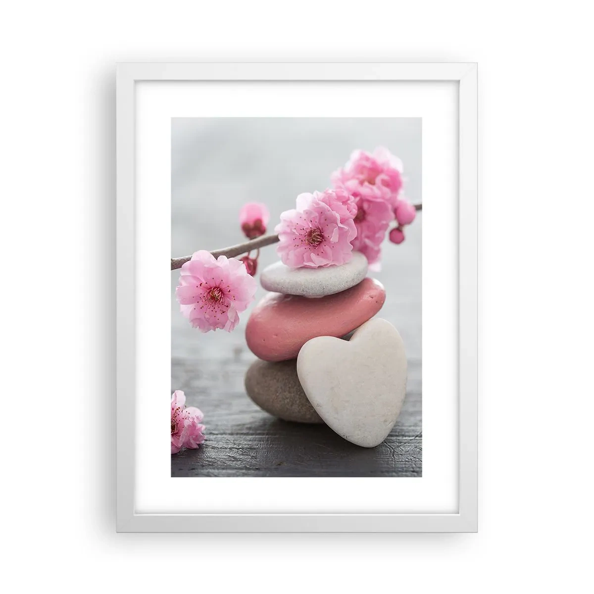 Póster en marco blanco - Felicidad con la flor del cerezo - 30x40 cm