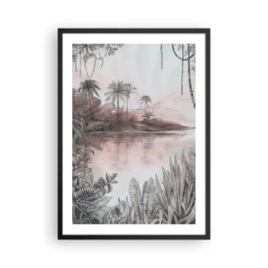 Póster en marco negro - Paisaje exótico junto al agua - 50x70cm - Diario de un explorador del siglo XIX - Decoración de pared moderna para salón y dormitorio ARTTOR