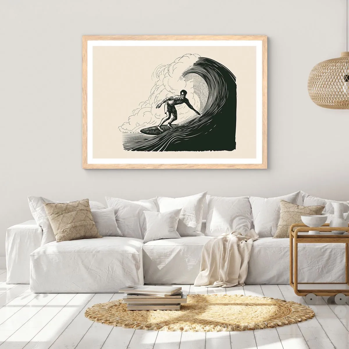 Póster en marco roble claro - Rey de la ola - 91x61 cm