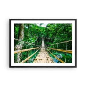 Póster en marco negro - Un puente colgante de bambú rodeado de vegetación. - 70x50cm - Puente colgante sobre la vegetación - Decoración de pared moderna para salón y dormitorio ARTTOR