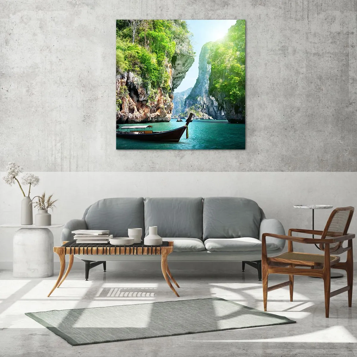 Cuadro sobre vidrio - Impresiones sobre Vidrio - Una invitación a un viaje exótico - 70x70 cm