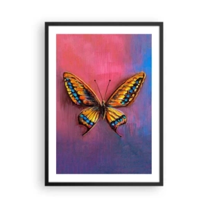 Póster en marco negro - Una mariposa colorida sobre un fondo artístico con colores intensos. - 50x70cm - Una joya de la naturaleza - Decoración de pared moderna para salón y dormitorio ARTTOR