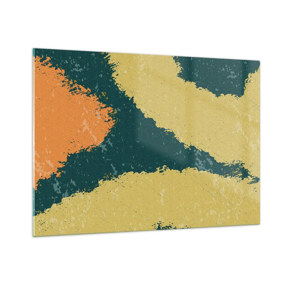 Cuadro sobre vidrio - Impresiones sobre Vidrio - Una abstracción fluida en mostaza, verde y naranja. - 100x70cm - Abstracción - a cámara lenta - Decoración de pared moderna para salón y dormitorio ARTTOR