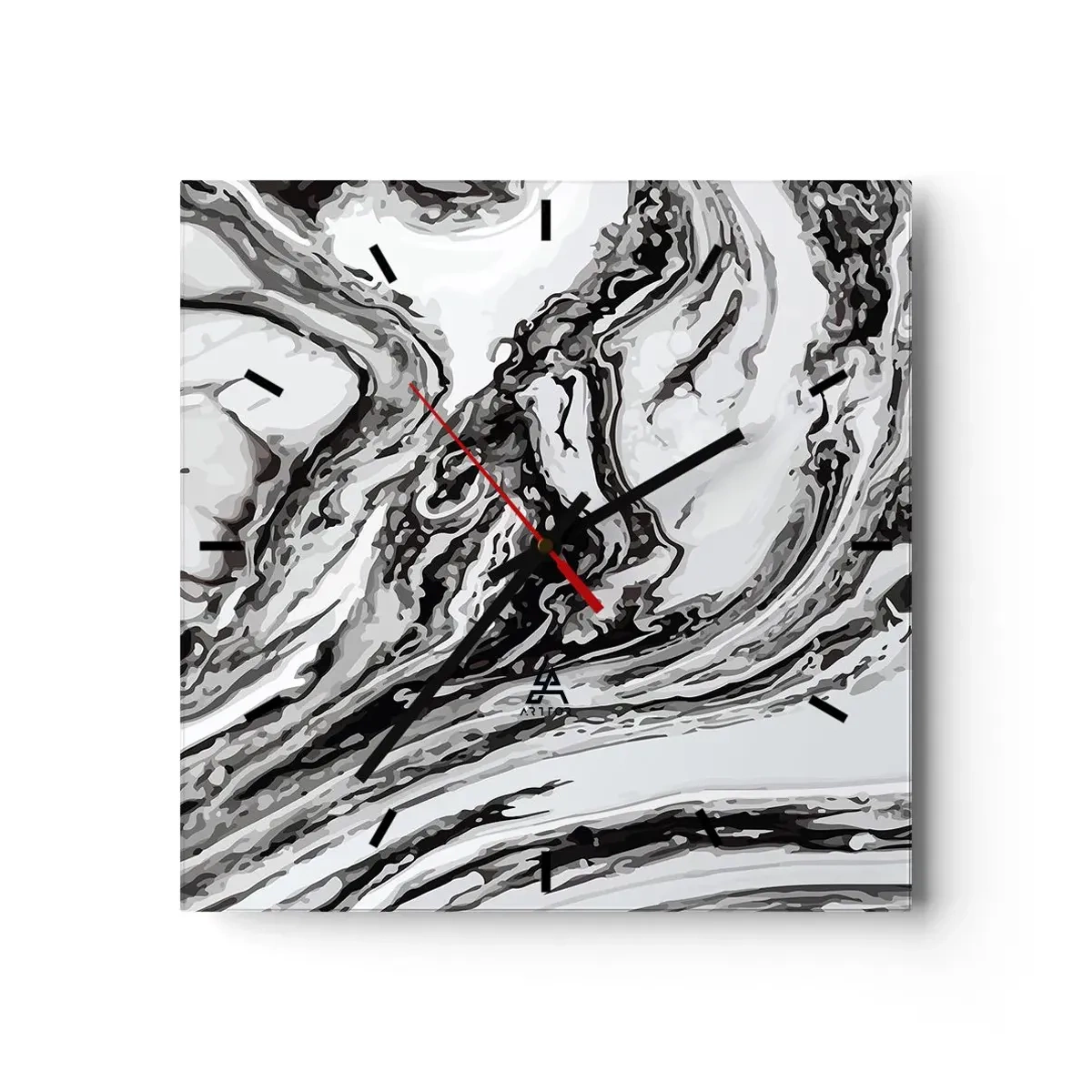 Reloj de pared - Reloj de vidrio - Patrón de mármol abstracto en blanco y negro - 30x30cm - Al principio existía el caos - Decoración de pared moderna para salón y dormitorio ARTTOR