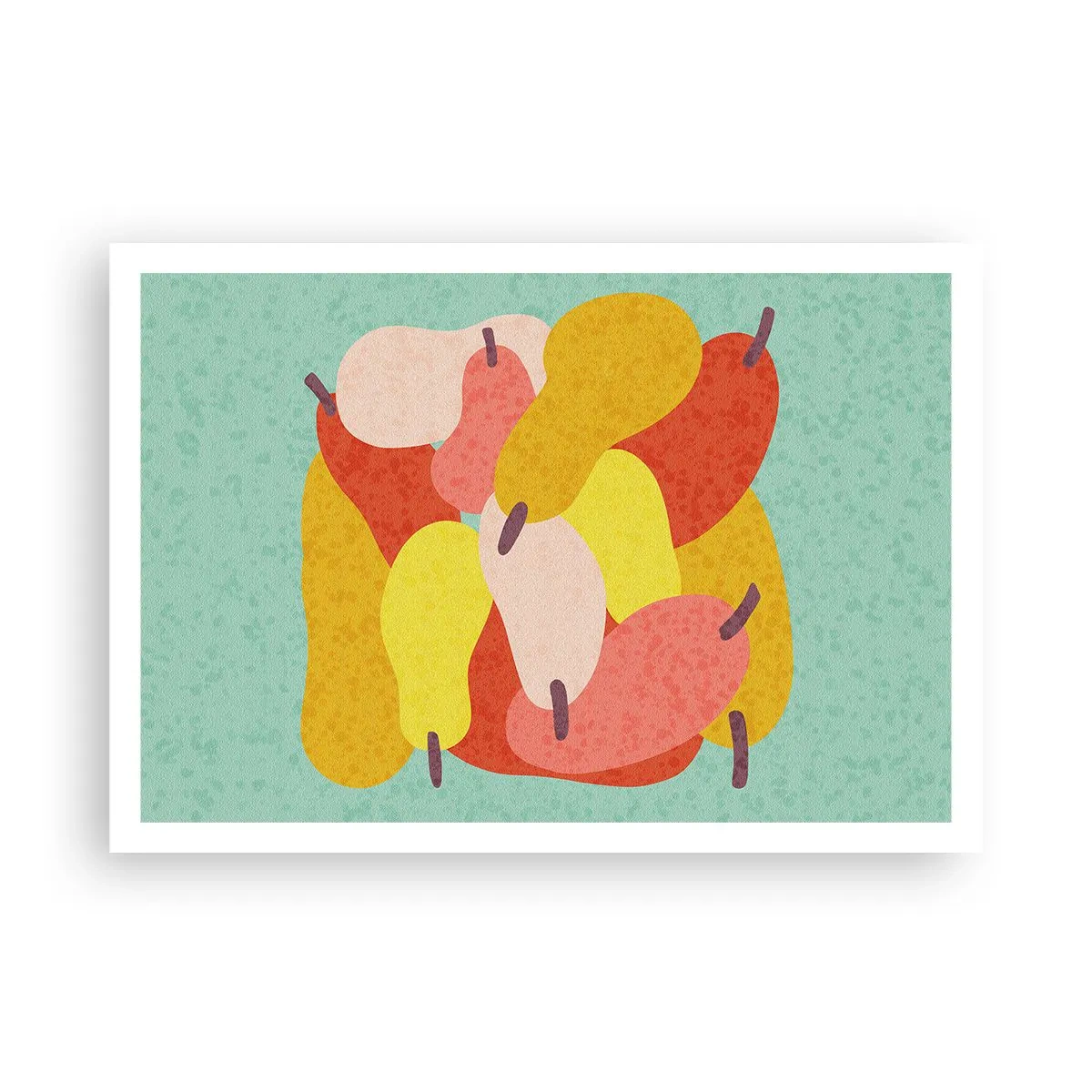Póster - Peras abstractas coloridas sobre un fondo verde - 100x70cm - Saborear el sol del verano - Decoración de pared moderna para salón y dormitorio ARTTOR