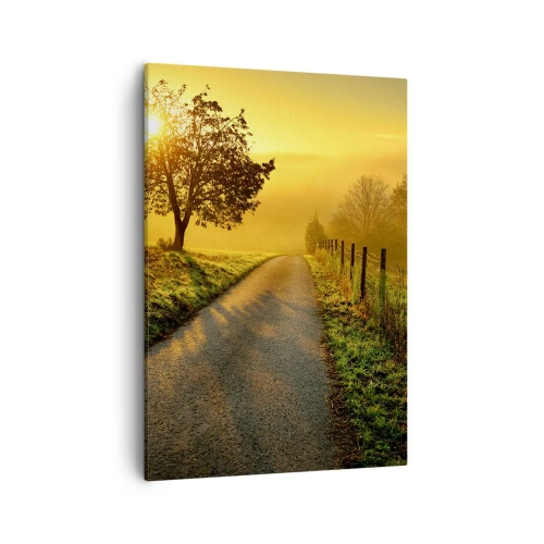 Cuadro sobre lienzo - Impresión de Imagen - Una pintoresca carretera al atardecer con un árbol solitario al fondo. - 50x70cm - Tarde melosa - Decoración de pared moderna para salón y dormitorio ARTTOR