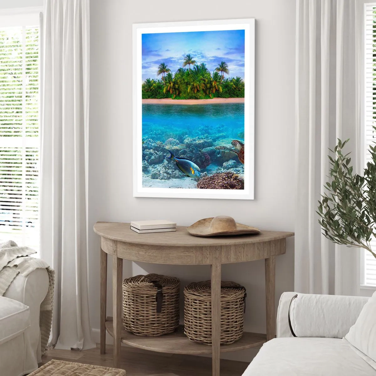 Póster en marco blanco - Una isla paradisíaca te invita - 50x70 cm