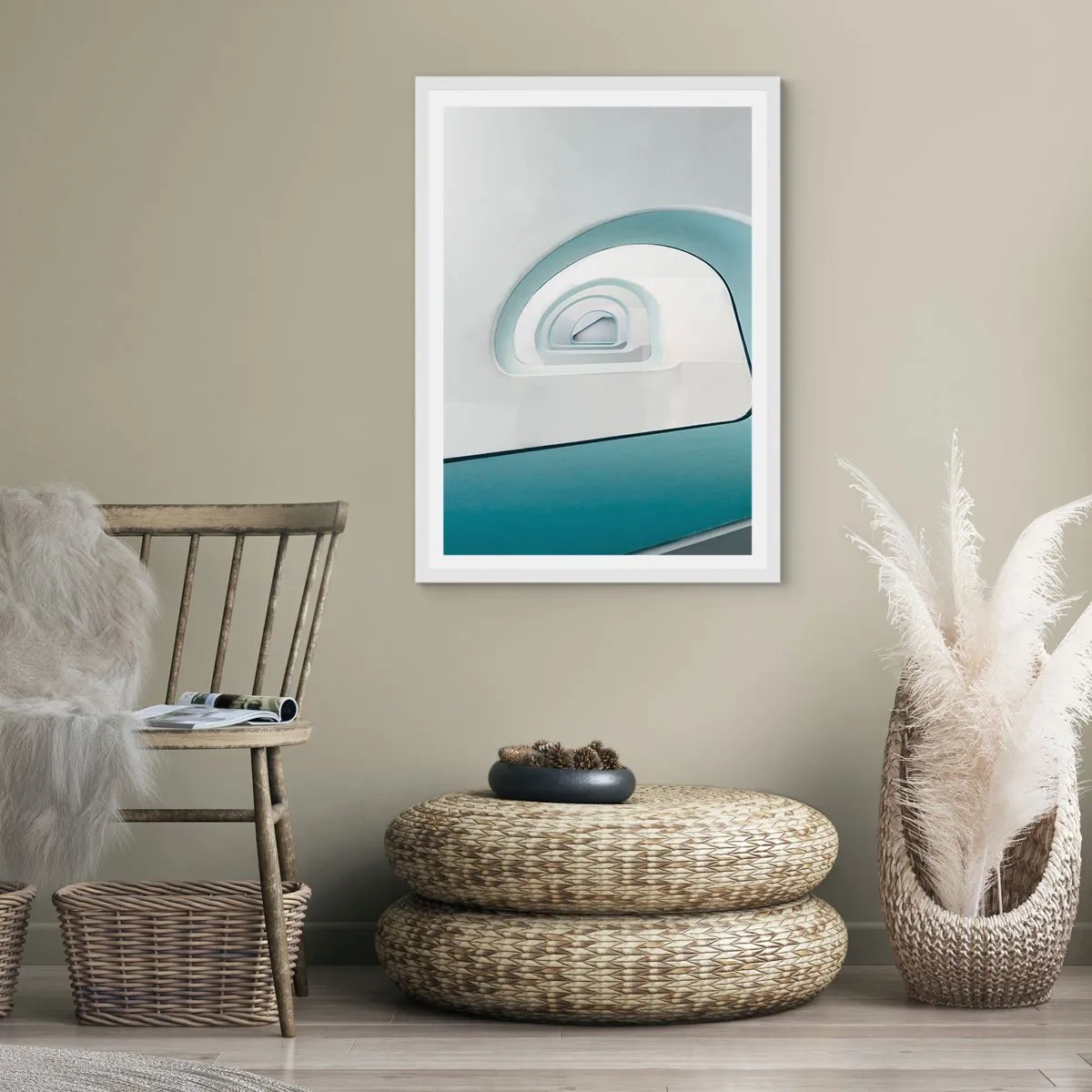 Póster en marco blanco - Espiral del río azul - 70x100 cm