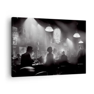 Cuadro sobre lienzo - Impresión de Imagen - Escena de clubes nocturnos de jazz en blanco y negro - 70x50cm - En clave de jazz - Decoración de pared moderna para salón y dormitorio ARTTOR