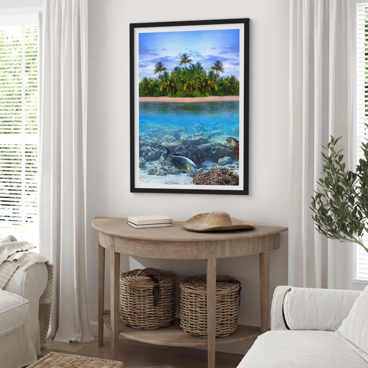 Póster en marco negro - Una isla paradisíaca te invita - 61x91 cm