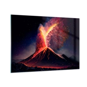 Cuadro sobre vidrio - Impresiones sobre Vidrio - Un volcán en erupción con lava y una nube de polvo colorida. - 70x50cm - Belleza y horror - Decoración de pared moderna para salón y dormitorio ARTTOR