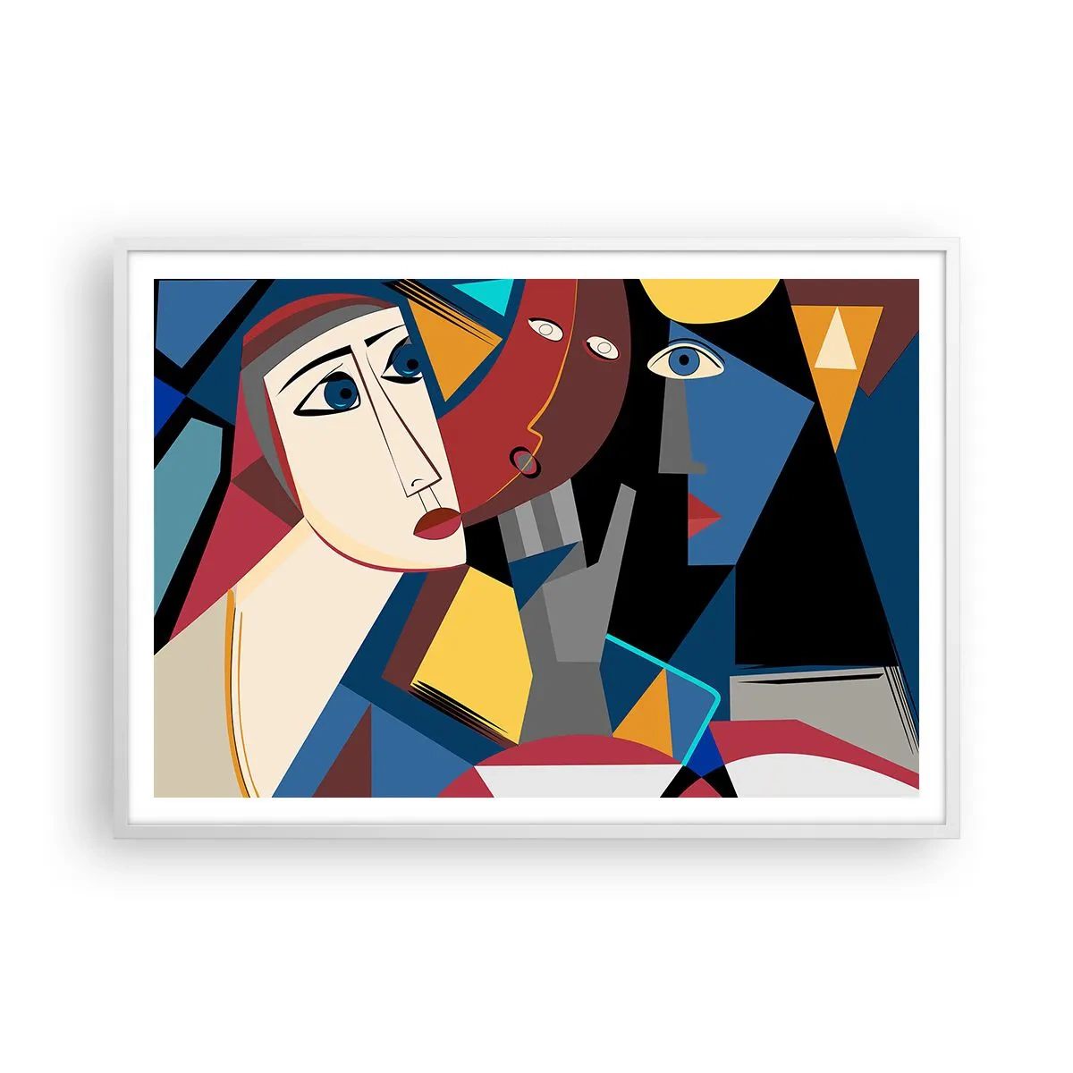 Póster en marco blanco - Conversación cubista - 100x70 cm