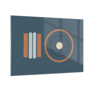 Cuadro sobre vidrio - Impresiones sobre Vidrio - Formas geométricas abstractas en colores apagados, con círculos y líneas. - 100x70cm - La esencia de las cosas - Decoración de pared moderna para salón y dormitorio ARTTOR