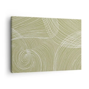 Cuadro sobre lienzo - Impresión de Imagen - Líneas verdes y blancas en una composición abstracta. - 70x50cm - Abstracción intrincada en blanco - Decoración de pared moderna para salón y dormitorio ARTTOR
