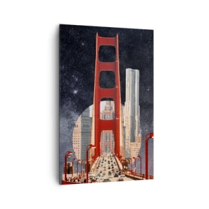 Cuadro sobre lienzo - Impresión de Imagen - El puente Golden Gate con la ciudad al fondo contra un cielo estrellado - 80x120cm - Siempre en el centro - Decoración de pared moderna para salón y dormitorio ARTTOR