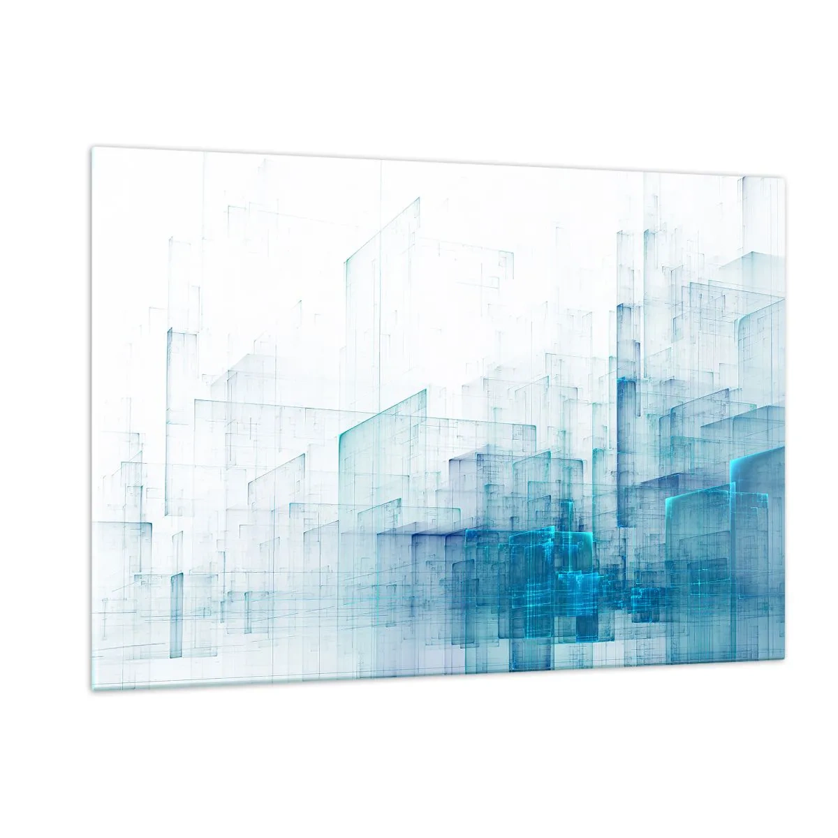 Cuadro sobre vidrio - Impresiones sobre Vidrio - Composición geométrica abstracta en tonos azules. - 120x80cm - Cómo se hizo el espacio - Decoración de pared moderna para salón y dormitorio ARTTOR
