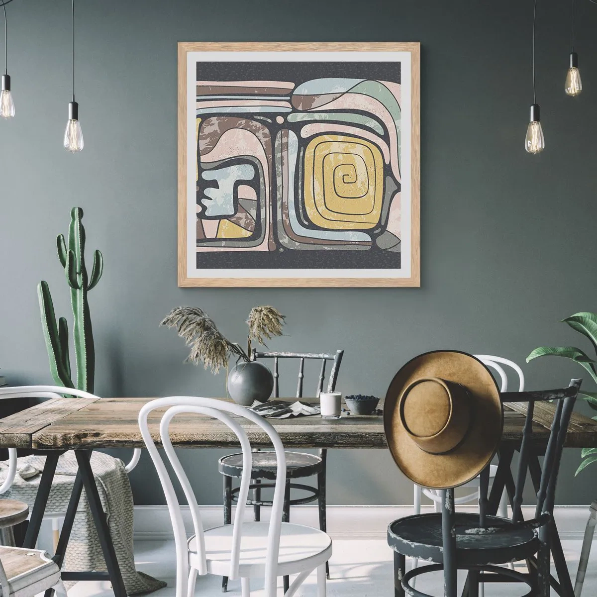 Póster en marco roble claro - Abstracción con espíritu precolombino - 50x50 cm