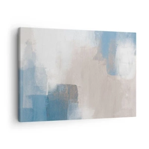 Cuadro sobre lienzo - Impresión de Imagen - Formas abstractas en tonos azules y beige. - 70x50cm - Abstracción rosa tras un velo azul - Decoración de pared moderna para salón y dormitorio ARTTOR